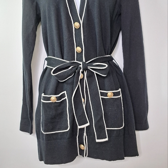 L'AGENCE Black and White Ronny Piped Wool and Cotton Cardigan Size XS - Picture 4 of 12